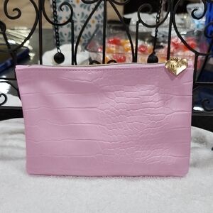 PINK FAUX CROCODILE-EMBOSSED COSMETIC BAG